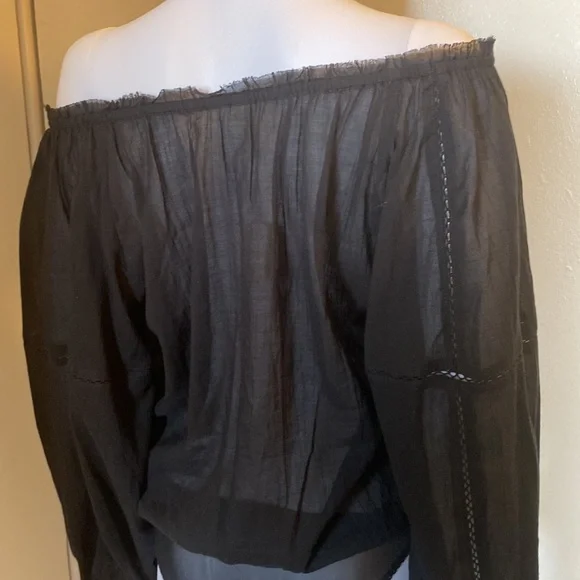 Free People Intimates Bodysuit Black Off Shoulder Long Puff Sleeve Shirt XS NWT - Picture 8 of 14
